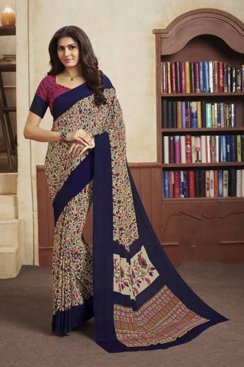 Comfort Comes First When Its About Casuals, Grab This Pretty Light Weight Saree Fabricated On Crepe Which Is Soft Towards Skin, Beautified With Prints. Buy Now.