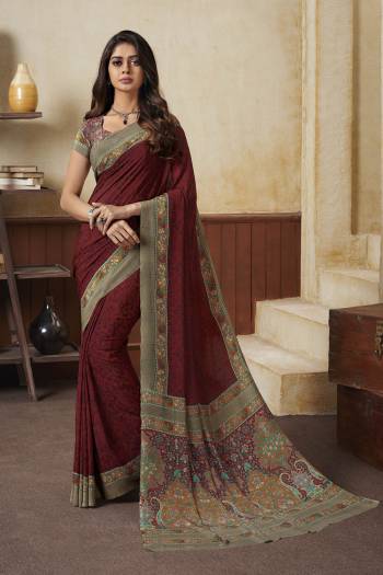 Here Is A Very Pretty Crepe Fabricated Saree with Crepe Fabricated Blouse, Beautified With Prints All Over. This Saree Is Light In Weight And Easy To Carry All Day Long. Buy Now