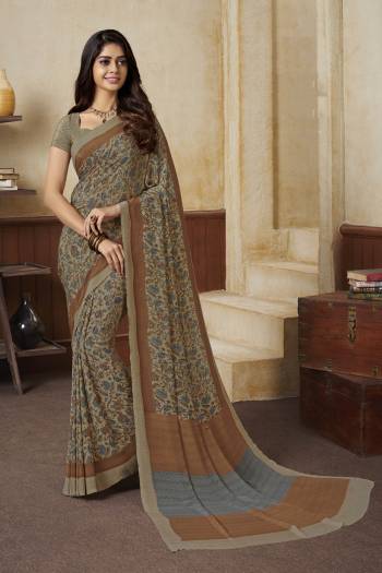 Here Is A Very Pretty Crepe Fabricated Saree with Crepe Fabricated Blouse, Beautified With Prints All Over. This Saree Is Light In Weight And Easy To Carry All Day Long. Buy Now