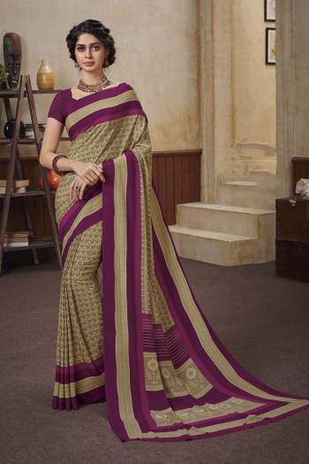 Here Is A Very Pretty Crepe Fabricated Saree with Crepe Fabricated Blouse, Beautified With Prints All Over. This Saree Is Light In Weight And Easy To Carry All Day Long. Buy Now