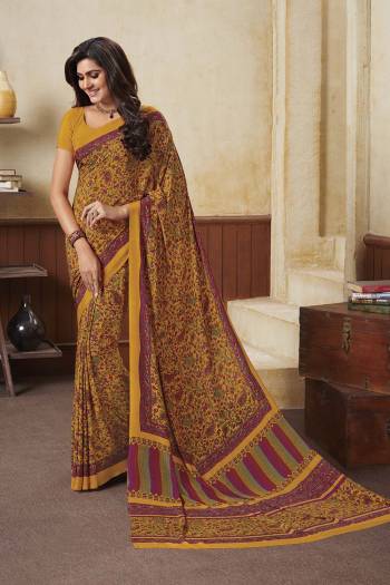 Comfort Comes First When Its About Casuals, Grab This Pretty Light Weight Saree Fabricated On Crepe Which Is Soft Towards Skin, Beautified With Prints. Buy Now.