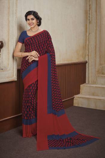 Add This Beautiful Saree To Your Wardrobe For Your Casuals Or Semi-Casual Wear. This Saree And Blouse Are Crepe Based Beautified With Prints. Grab It Now.