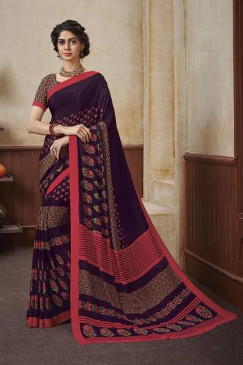 Comfort Comes First When Its About Casuals, Grab This Pretty Light Weight Saree Fabricated On Crepe Which Is Soft Towards Skin, Beautified With Prints. Buy Now.