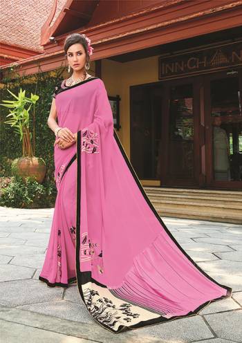 Look Pretty In This Pink Colored Saree Paired With Black Colored Blouse. This Saree Is Fabricated On Georgette Paired With Art Silk Fabricated Blouse. It Is Durable, Light Weight And Easy To Carry All Day Long.