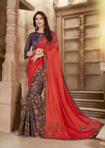 Shine Bright In This Designer Orange And Purple Colored Saree Paired With Purple Colored Blouse. This Saree And Blouse Are Fabricated On Art Silk Beautified With Prints And Patch Work. This Silk Based Saree Gives A Rich Look To Your Personality. 