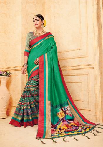 Celebrate This Festive Season With These Traditional Silk Based Saree. This Saree And Blouse Are Fabricated On Art Silk Beautified With Prints All Over It, It Is Durable And Easy To Carry All Day Long. 