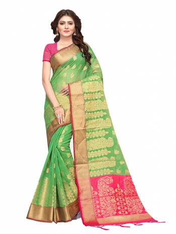 This Festive Season, Feel Comfortable And Look Beautiful Wearing This Lovely Cotton Silk Based Saree Beautified With Weave All. This Saree Is Light In Weight And easy To Carry All Day Long. Buy Now.