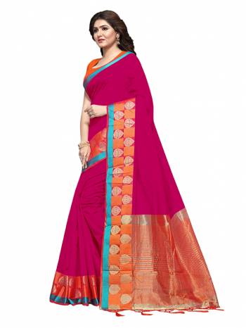 This Festive Season, Feel Comfortable And Look Beautiful Wearing This Lovely Cotton Silk Based Saree Beautified With Weave All. This Saree Is Light In Weight And easy To Carry All Day Long. Buy Now.