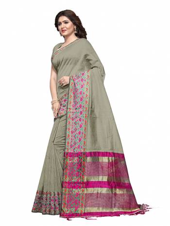 For Your Semi Casuals, Grab This Beautiful Saree Fabricated on Cotton Silk Paired With Cotton Silk fabricated Blouse. It Is Beautified With Weave Making The Saree More Attractive. Buy Now.