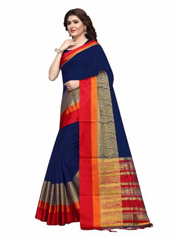 This Festive Season, Feel Comfortable And Look Beautiful Wearing This Lovely Cotton Silk Based Saree Beautified With Weave All. This Saree Is Light In Weight And easy To Carry All Day Long. Buy Now.