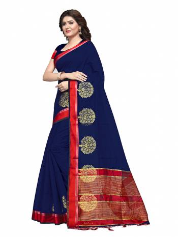 This Festive Season, Feel Comfortable And Look Beautiful Wearing This Lovely Cotton Silk Based Saree Beautified With Weave All. This Saree Is Light In Weight And easy To Carry All Day Long. Buy Now.