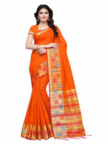 This Festive Season, Feel Comfortable And Look Beautiful Wearing This Lovely Cotton Silk Based Saree Beautified With Weave All. This Saree Is Light In Weight And easy To Carry All Day Long. Buy Now.