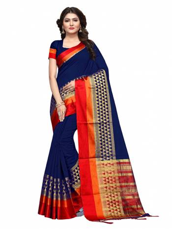 This Festive Season, Feel Comfortable And Look Beautiful Wearing This Lovely Cotton Silk Based Saree Beautified With Weave All. This Saree Is Light In Weight And easy To Carry All Day Long. Buy Now.