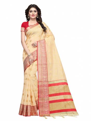 For Your Semi Casuals, Grab This Beautiful Saree Fabricated on Cotton Silk Paired With Cotton Silk fabricated Blouse. It Is Beautified With Weave Making The Saree More Attractive. Buy Now.