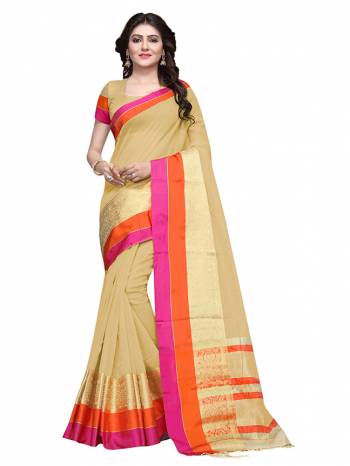 For Your Semi Casuals, Grab This Beautiful Saree Fabricated on Cotton Silk Paired With Cotton Silk fabricated Blouse. It Is Beautified With Weave Making The Saree More Attractive. Buy Now.