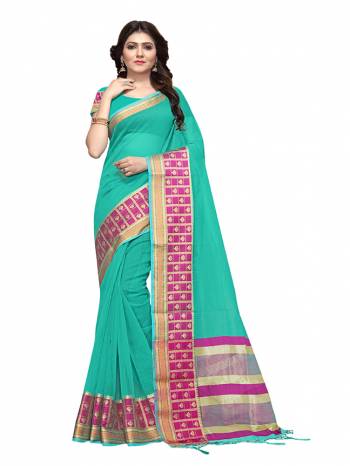 For Your Semi Casuals, Grab This Beautiful Saree Fabricated on Cotton Silk Paired With Cotton Silk fabricated Blouse. It Is Beautified With Weave Making The Saree More Attractive. Buy Now.