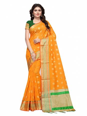 This Festive Season, Feel Comfortable And Look Beautiful Wearing This Lovely Cotton Silk Based Saree Beautified With Weave All. This Saree Is Light In Weight And easy To Carry All Day Long. Buy Now.