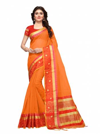 For Your Semi Casuals, Grab This Beautiful Saree Fabricated on Cotton Silk Paired With Cotton Silk fabricated Blouse. It Is Beautified With Weave Making The Saree More Attractive. Buy Now.