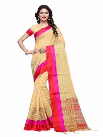 This Festive Season, Feel Comfortable And Look Beautiful Wearing This Lovely Cotton Silk Based Saree Beautified With Weave All. This Saree Is Light In Weight And easy To Carry All Day Long. Buy Now.