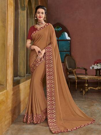 The fabulous pattern makes this saree a classy number to be included in your wardrobe. Beige color two tone bright chiffon saree. Ideal for party, festive & social gatherings. this gorgeous saree featuring a beautiful mix of designs. Its attractive color and heavy designer embroidered saree, full saree design saree, sequence designs, beautiful floral design all over work over the attire & contrast hemline adds to the look. Comes along with a contrast unstitched blouse.