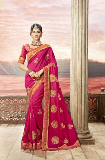 Shine Bright Wearing This Designer Saree In Rani Pink Color Paired With Rani Pink Colored Blouse. This Saree Is Fabricated On Soft Silk Paired With art Silk Fabricated Blouse. It Is Beautified With Jari Embroidery And Stone With Attractive Lace Border. 