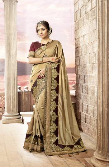 Flaunt Your Rich And Elegant Taste Wearing This Saree In Beige Color Paired With Maroon Colored Blouse. This Saree Is Fabricated On Satin Georgette Paired With Art Silk Fabricated Blouse. Buy This Saree Now.