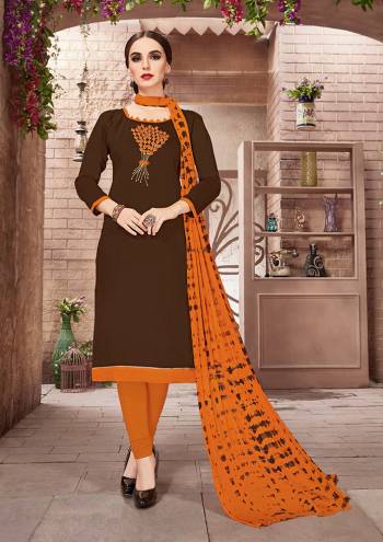 If Those Readymade Suit Does Not Lend You The desired Comfort Than Grab This Dress Material And Get This Stitched As Per Your Desired Fit And Comfort. This Dress Material Is Cotton Based Paired With Chiffon Dupatta. It Is Beautified With Thread Work Over Its Top. 