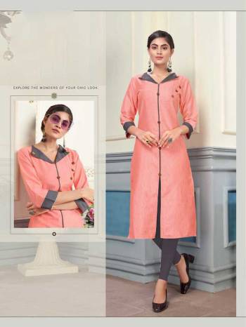 Look Pretty In This Readymade Peach Colored Kurti Fabricated On Khadi Cotton. This Pretty Kurti Is Light Weight And Easy To Carry All Day Long. 