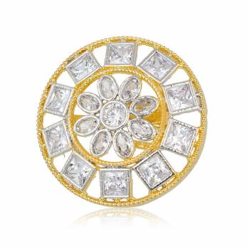 Rich And Elegant Looking Designer Ring Is Here In Golden Color Beautified With Diamond Work. These Rings Are Adjustable And Comfortable To Wear. Pair This Up With Any Colored Attire. Buy Now.