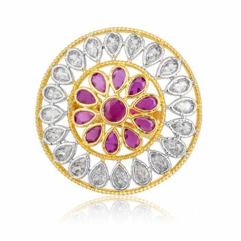 Rich And Elegant Looking Designer Ring Is Here In Golden Color Beautified With Diamond Work. These Rings Are Adjustable And Comfortable To Wear. Pair This Up With Any Colored Attire. Buy Now.