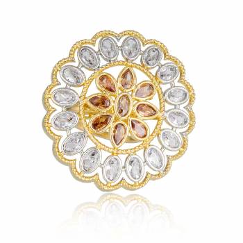 Rich And Elegant Looking Designer Ring Is Here In Golden Color Beautified With Diamond Work. These Rings Are Adjustable And Comfortable To Wear. Pair This Up With Any Colored Attire. Buy Now.