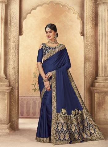 Enhance Your Personality Wearing This Rich Designer Saree In Navy Blue Color Paired With Navy Blue Colored Blouse. This Saree And Blouse Are Silk Based Beautified With Attractive Work. Buy Now.