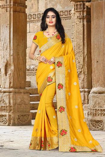 Here Is A Beautiful Designer Saree For All Occasion Wear. This Silk Based Saree And Blouse Are Beautified With Attractive Jari And Thread Emnroidery. Its Fabrics Ensures Superb Comfort All Day Long. 