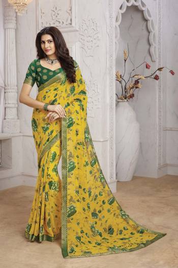 Grab This Very Pretty Saree For Your Casual Or Semi-Casual Wear, This Pretty Saree Is Georgette Based Beautified With Prints And Lace Border. This Saree Is Light In Weight And Easy To Carry All Day Long.