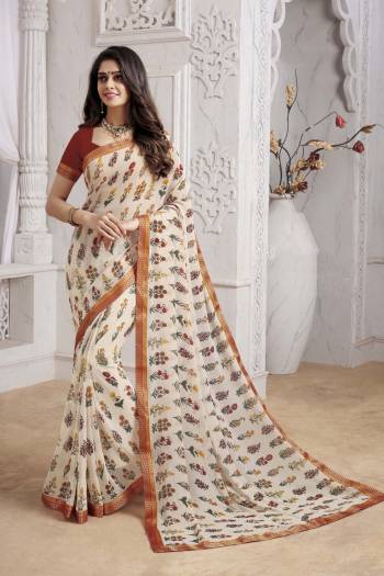 Add This Beautiful Printed Saree For Your Casual And Semi-Casual Wear. This Saree Is Georgette Based Beautified With Prints And Lace Border Which Is Soft Towards Skin And Ensures Superb Comfort All Day Long. Buy Now.