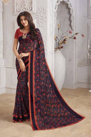 Grab This Very Pretty Saree For Your Casual Or Semi-Casual Wear, This Pretty Saree Is Georgette Based Beautified With Prints And Lace Border. This Saree Is Light In Weight And Easy To Carry All Day Long.