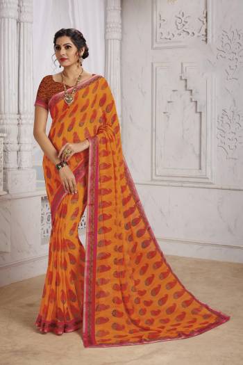 Add This Beautiful Printed Saree For Your Casual And Semi-Casual Wear. This Saree Is Georgette Based Beautified With Prints And Lace Border Which Is Soft Towards Skin And Ensures Superb Comfort All Day Long. Buy Now.