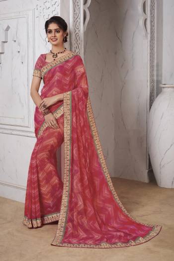 Grab This Very Pretty Saree For Your Casual Or Semi-Casual Wear, This Pretty Saree Is Georgette Based Beautified With Prints And Lace Border. This Saree Is Light In Weight And Easy To Carry All Day Long.