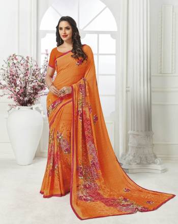 Here Is A Pretty Georgette Based Light Weight Saree For Your Casual Wear. This Saree Is Beautified With Floral Prints All Over And Also It Is Easy To Carry All Day Long. 