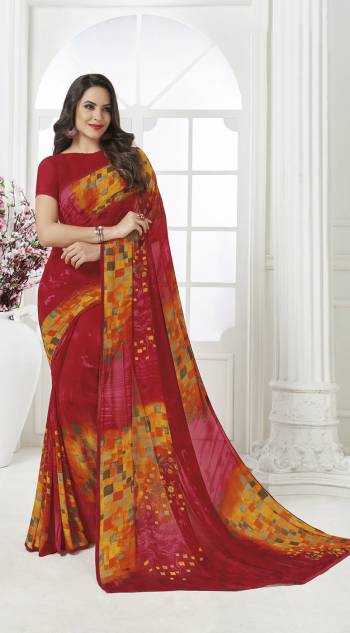 Here Is A Pretty Georgette Based Light Weight Saree For Your Casual Wear. This Saree Is Beautified With Floral Prints All Over And Also It Is Easy To Carry All Day Long. 