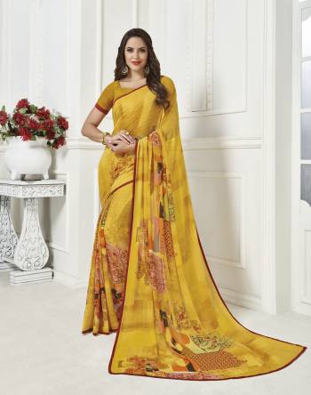 Here Is A Pretty Georgette Based Light Weight Saree For Your Casual Wear. This Saree Is Beautified With Floral Prints All Over And Also It Is Easy To Carry All Day Long. 