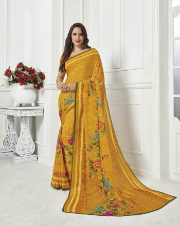 Here Is A Pretty Georgette Based Light Weight Saree For Your Casual Wear. This Saree Is Beautified With Floral Prints All Over And Also It Is Easy To Carry All Day Long. 