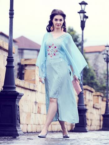 Rich And Elegant Looking Designer Readymade Kurti Is Here In Sky Blue Color Fabricated On Soft Fluid Silk Fabric. This Pretty Kurti Is Beautified With Multi Colored Thread Work Making It More Attractive. 