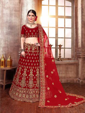 Get Ready For The D-Day With This Heavy designer Lehenga Choli In Full Maroon Color. This Lehenga Choli Is Fabricated On Velvet Paired With Net Fabricated Dupatta. It Is Beautified With Heavy Embroidery Which Is Giving This Lehenga More Graceful Look. 