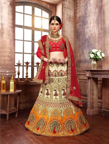 Here Is A Beautiful And Heavy Designer Lehenga Choli For The Upcoming Wedding Season. This Lehenga Choli Is Silk Based Paired With Net Fabricated Dupatta. It Is Light In Weight And Comfortable To Carry Throughout The Gala. Buy Now.