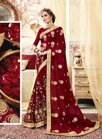 For A Royal Look, Grab This Designer Saree In Maroon Color Paired With Maroon Colored Blouse. This Saree And Blouse Are Georgette Based Beautified With Heavy And Attractive Embroidery All Over. 