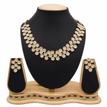 For A Girly Elegant Look, Grab This Beautiful Designer Necklace Set In Pretty Rose Gold Color. This Necklace Set Is Beautified With Diamond Work. Also This Can Be Paired With Colored Indo-Western Or Ethnic Attire. Buy Now.