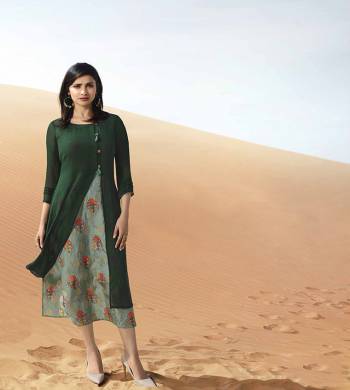 Grab This Designer Readymade Kurti In Green Color Fabricated On Georgette With Crepe Fabricated Printed Inner. This Kurti Ensures Superb Comfort all Day Long. 