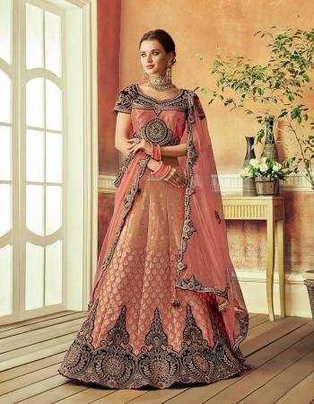 Revive your taste in traditional Indian crafts and craftsmanship in this gorgeous lehenga constructed in zari weaves and expose yourself to a day filled with compliments. 