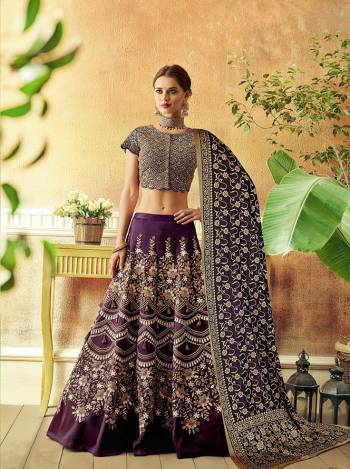 Indulge in the world if luxury in this royal hued lehenga  with ornate floral embroideries adorned with tassles. Opt for a maharani choker and jewels for an uplifting look. 